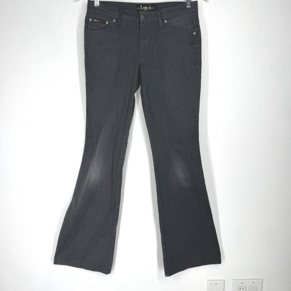 Vintage LEI Y2K Low Rise Flare Pants 3 Gray Stretch Grunge Hippie Goth Street